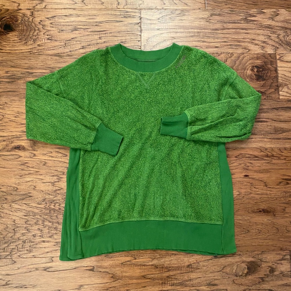 Aerie Sweatshirt Women Small Green Textured Sherpa Pullover A Little Nice Ribbed